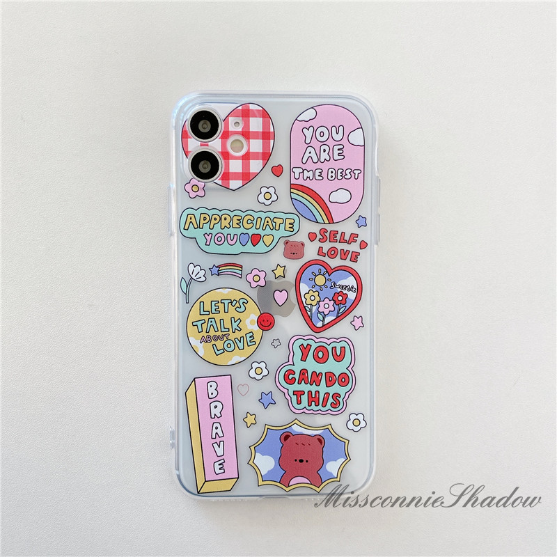 Casing Oppo A53 2020 Reno4 A12 A5 A9 2020 A37 A3s A5s A1K A52 A92 A7 A71 F7 F9 F9Pro F11 A12 A31 Reno 2F Ins Cute Cartoon Lable Sticker Clear Soft Cover