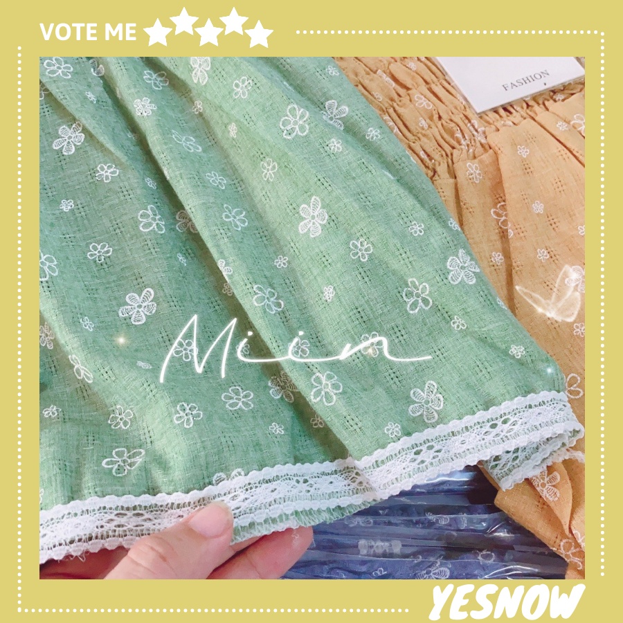 Set Đồ Bộ Ở Nhà Hoa Nhí Viền Ren - Set Bộ Đồ Hoa Nhí Màu Vàng