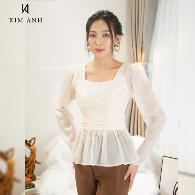 Áo Kiểu Thiết Kế Nữ, Áo Sơ Mi Nữ Công Sở Kim Ánh Anisa Top Tay Dài Thanh Lịch