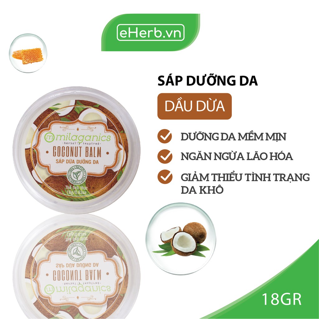 Sáp Dưỡng Da Dầu Dừa Nguyên Chất Dưỡng Ẩm, Đẩy Lùi Tình Trạng Da Khô & Ngăn Ngừa Lão Hóa MILAGANICS 18g (Hũ)