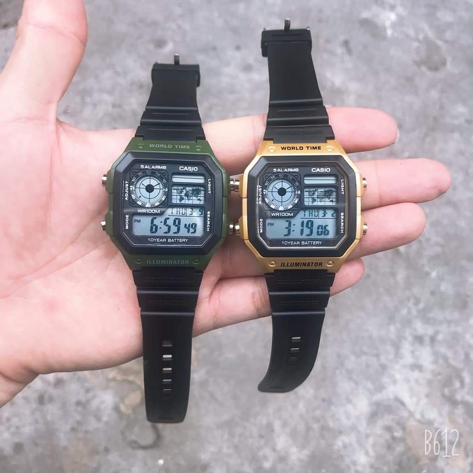 [ảnh thật] [ảnh thật]Đồng hồ nam Casio AE 1200-WHD classic chống nước , dây cao su mềm mại , chống nước