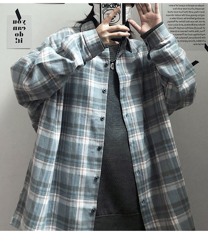 Áo Sơ Mi Tay Dài Dáng Rộng Sọc Ca Rô Thời Trang Hàn Quốc 2289A Cho Nam Nữ