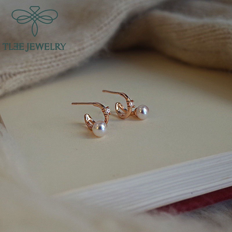 Khuyên tai bạc nữ TLEE Noemy đính trai nữ tính TleeJewelry B0179