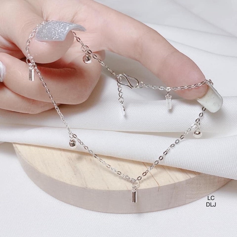 Lắc chân nữ họng đơn mix bi ống chuẩn bạc ta (ảnh thật)