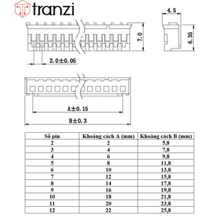 Vỏ header 2.0mm PH2.0 6P 7mm trắng - túi 50 cái