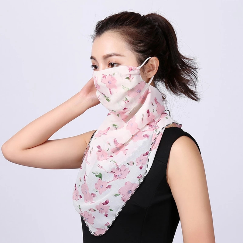 Unisex Adult Chiffon Printing Floral Quick-drying Breathable Cycling Scarf Half Face Mask/Reusable Seamless Neck Cover Ear Loops Bandana/Sunscreen Windproof Anti-dust Facemask