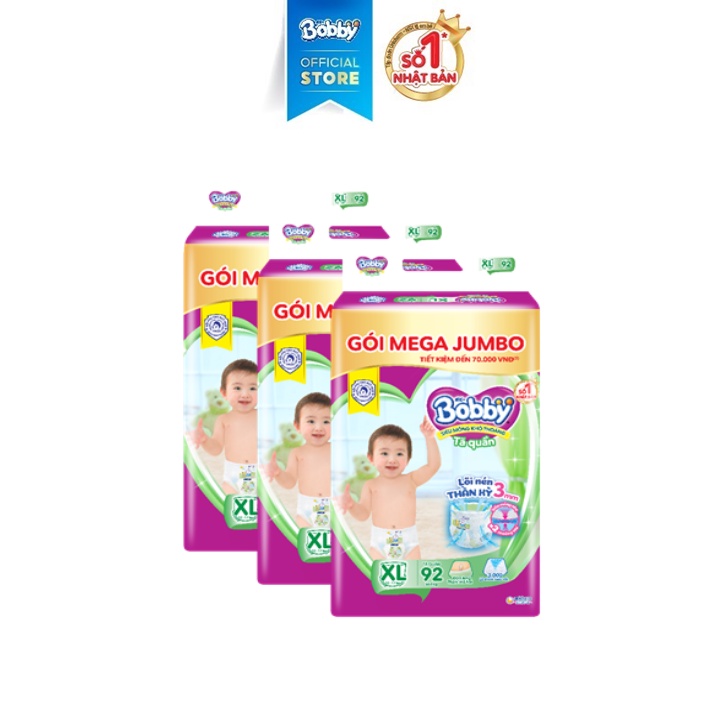 Combo 3 Tã quần Bobby Mega Jumbo XL92 mới