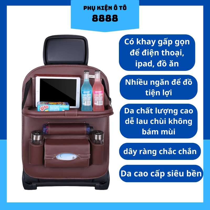 Túi da để đồ treo sau ghế ô tô, siêu đẹp, nhiều ngăn, nhiều túi, bền bỉ, thích hơp mọi loại xe - túi đựng đồ ly nước oto