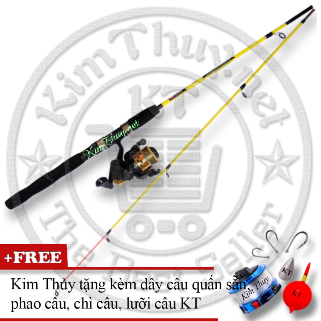 Bộ Cần câu máy 2 khúc Đặc ruột 1m5 KT A1 Yellow (*Kim Thủy) + Kèm Máy câu + Dây câu, Phao câu, Chì câu, Lưỡi câu