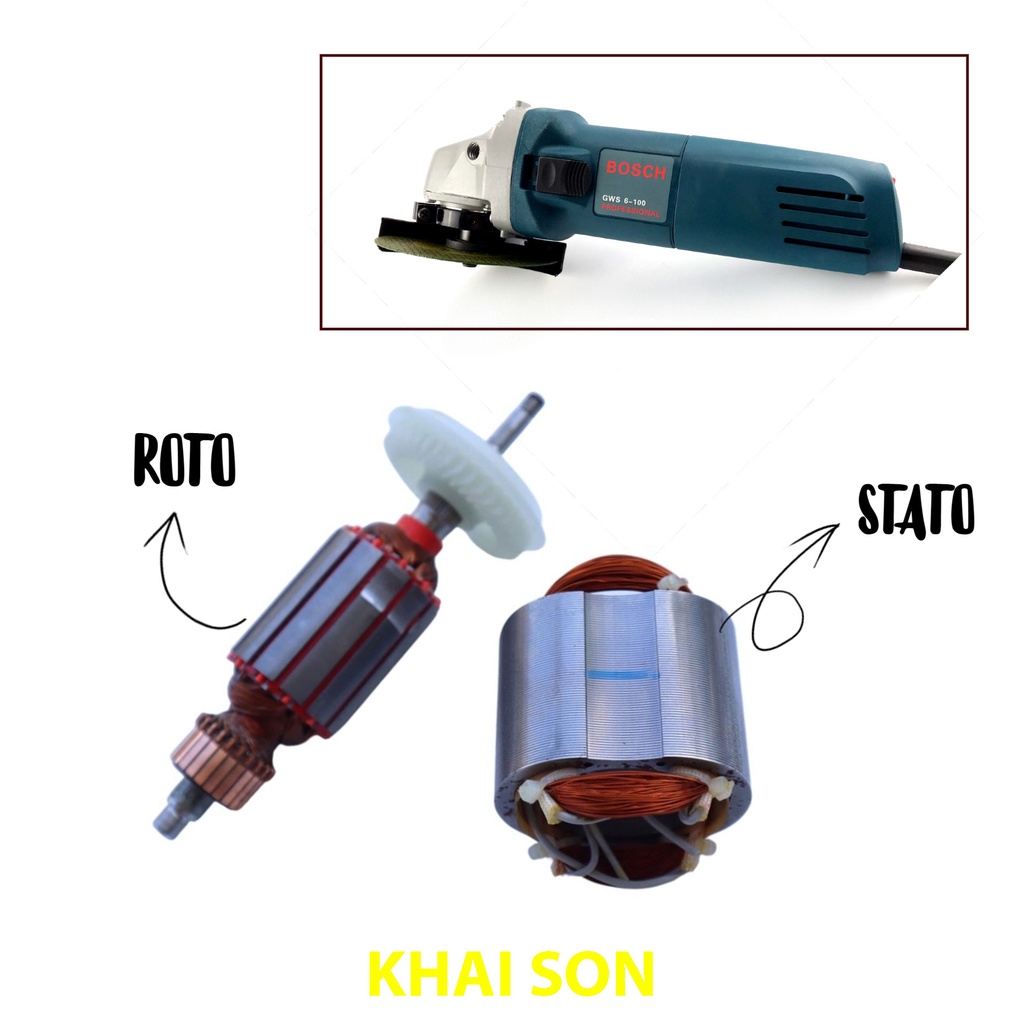Roto và Stato máy mài Bosch 6-100 linh kiện thay thế bảo hành sửa chữa