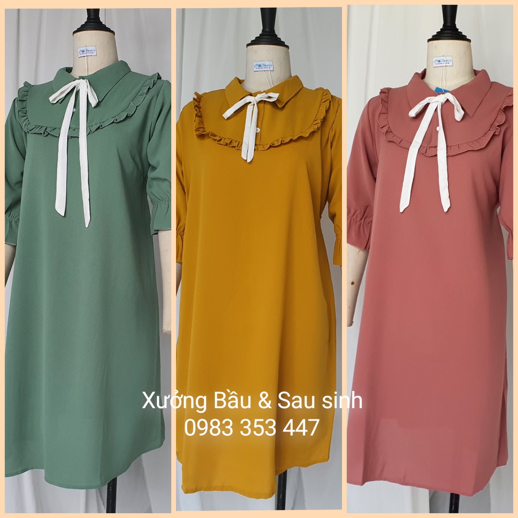 Váy đầm bầu thu đông suông M2401 chất đũi mịn, đi làm đi chơi đều xinh, diện hết thai kỳ