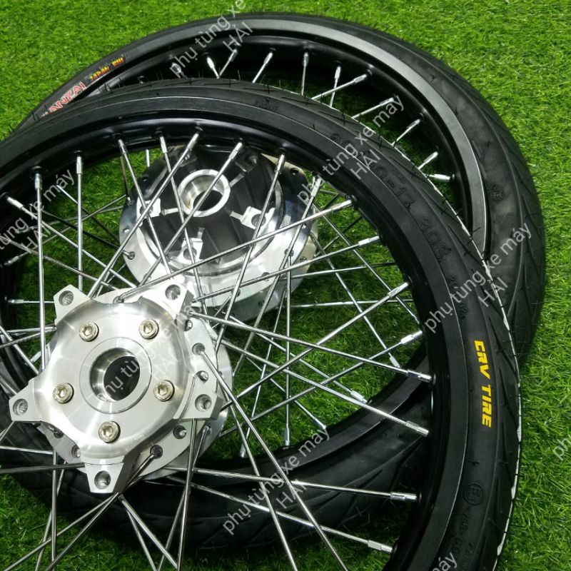 Bánh căm Exciter 150 niềng nhôm thái đen đùm mạ crom kèm đĩa trước sau lắp như zin không cần chế msp 0077