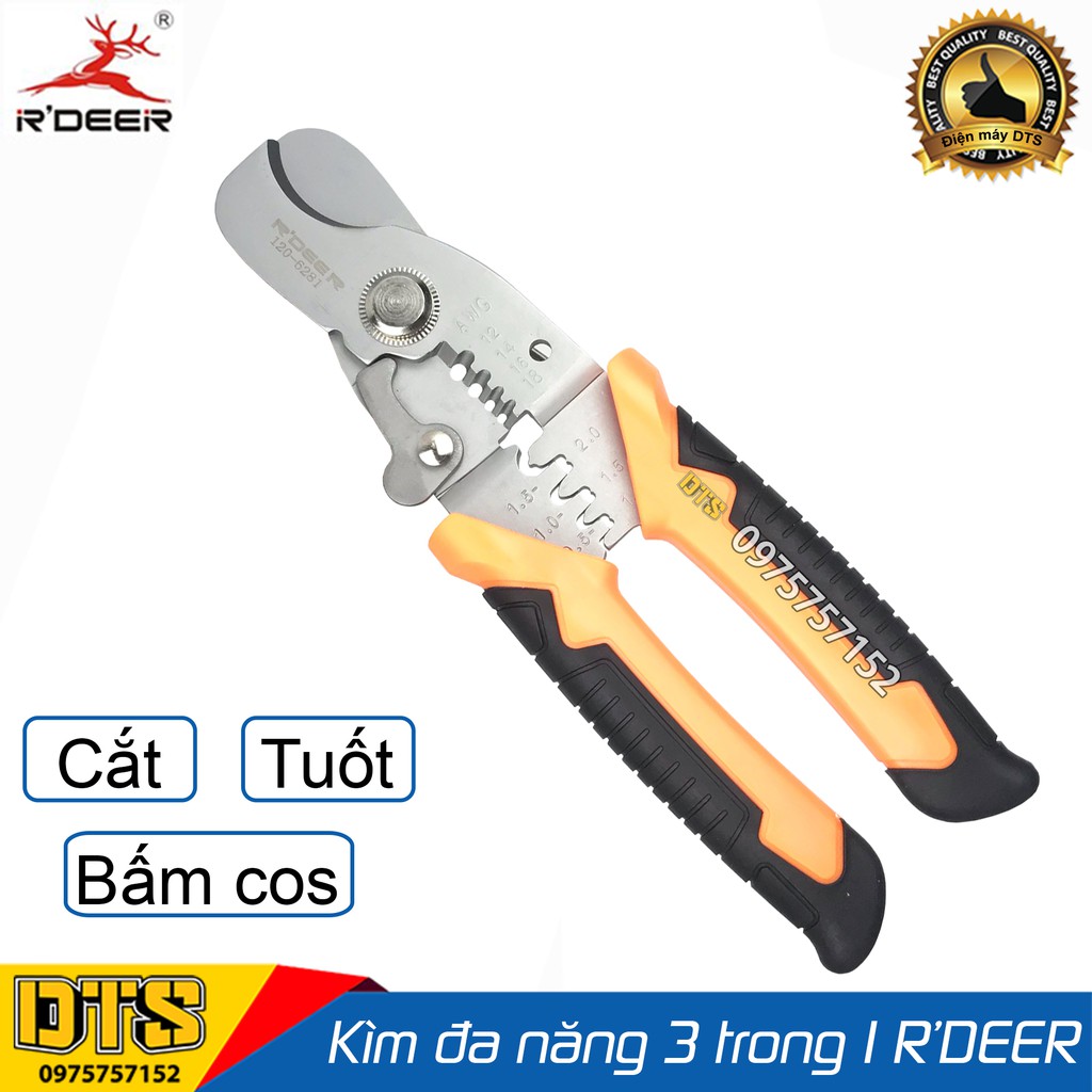 Kìm cắt dây đa năng cao cấp 3 trong 1 R'DEER 120-6281 7inch/175mm (Cắt cáp-Tuốt dây-Bấm cos)