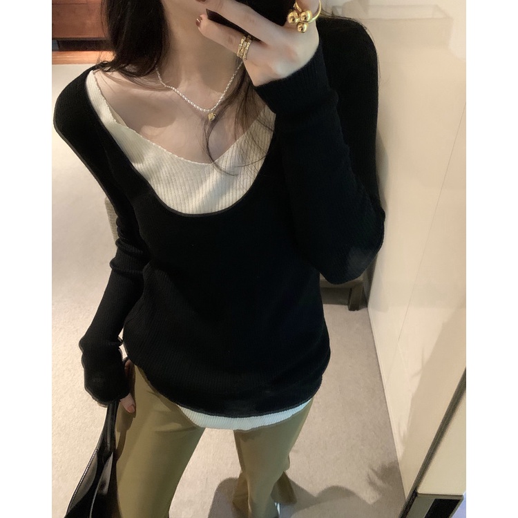 Áo sweater dệt kim cổ chữ V mềm mại thân thiện với da thời trang thu đông