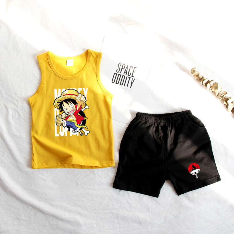 Bộ Áo Thun Ba Lỗ + Quần Cotton In Hoạt Hình One Piece Luffy 8 Màu Cho Bé Trai