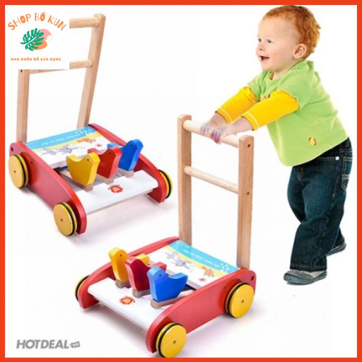 Xe Tập Đi Cho Bé, Xe Gà Tập Đi Cho Bé Có Vòng Cao Su Chống Trượt Bằng Gỗ 3 Con Gà SIÊU BỀN .