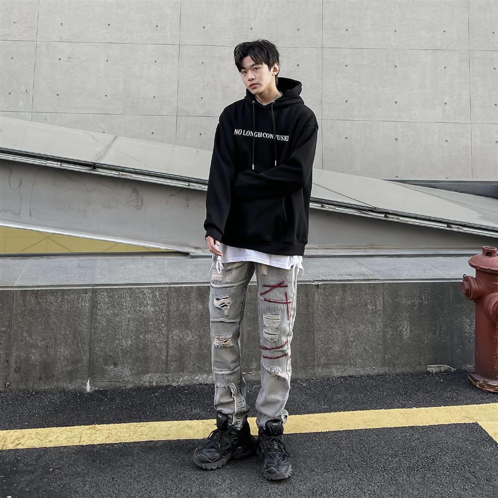 Quần Jeans Dài Phối Vết Rách Cá Tính Thời Trang Nữ