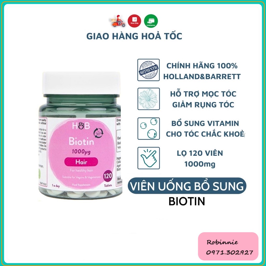 [GIẢM RỤNG-MỌC TÓC] Viên uống mọc tóc giảm rụng Biotin Holland &amp; Barett 120viên