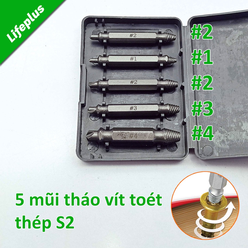 Bộ 5 mũi tháo vít toét đầu thép chắc chắn