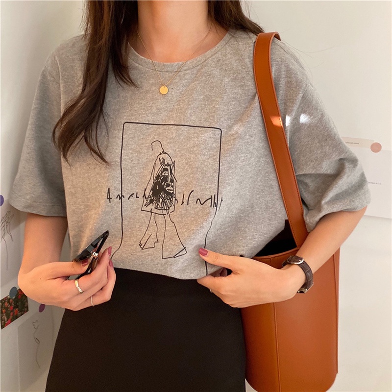 Áo Thun Tay Ngắn Dáng Rộng In Họa Tiết Hoạt Hình Phong Cách Hàn Quốc Thời Trang Mùa Hè Cho Nữ