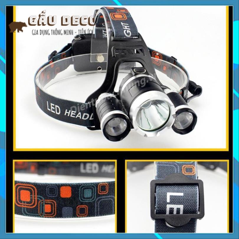 [FREESHIP]  Đèn Pin Đội Đầu 3 Bóng Led T6- Siêu Sáng, Kèm 2 Pin, Kèm Sạc