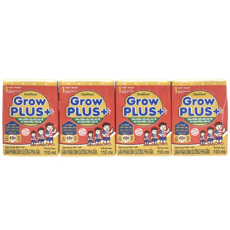 Sữa Bột Pha Sẵn NutiFood Grow Plus Đỏ- 110ml x 4hộp