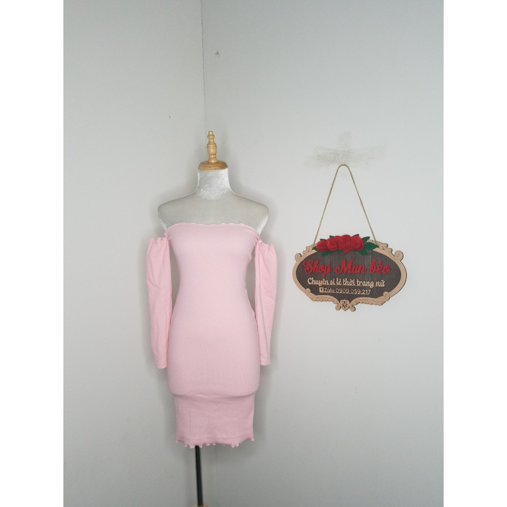 đầm trễ vai tay dài chất thun gân hàng vnxk bao đẹp | BigBuy360 - bigbuy360.vn