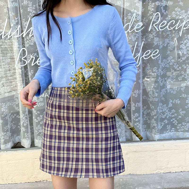 Korean High Waist Plaid Straight Skirt High Waist Was Thin Plaid Skirt | BigBuy360 - bigbuy360.vn