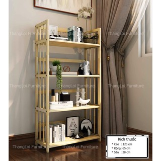 Kệ sách gỗ , kệ đa năng gỗ cao su 4 tầng x 65cm