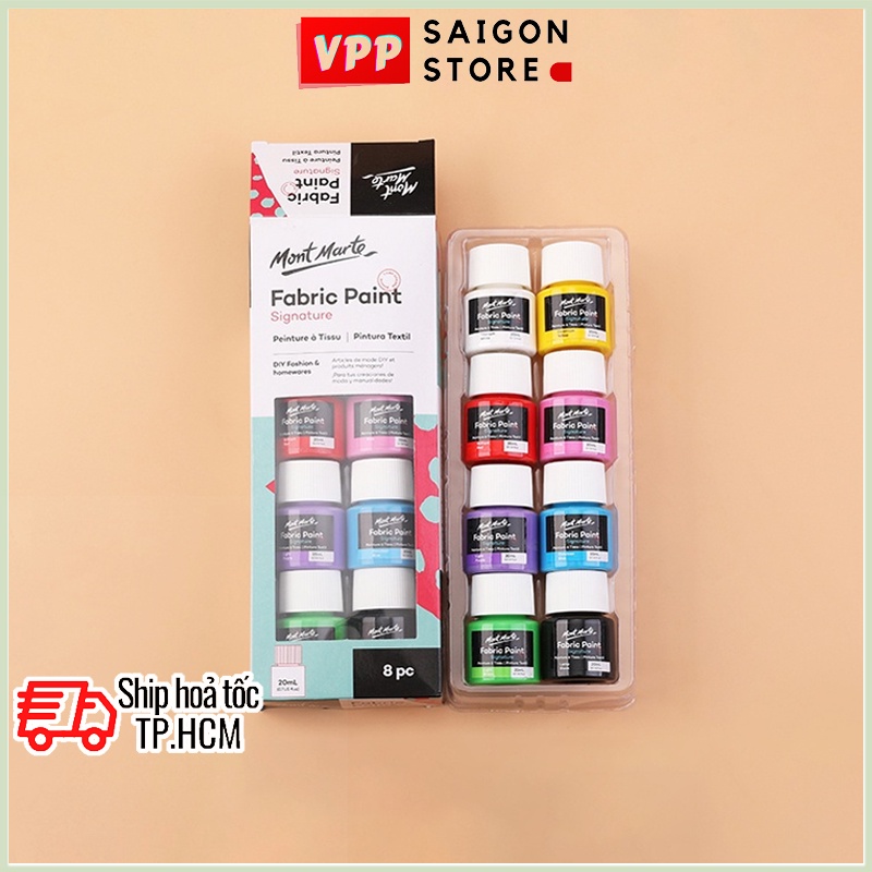 Bộ 8 Màu Vẽ Vải Fabric Paint Mont Marte x 20ml - PMHS0022