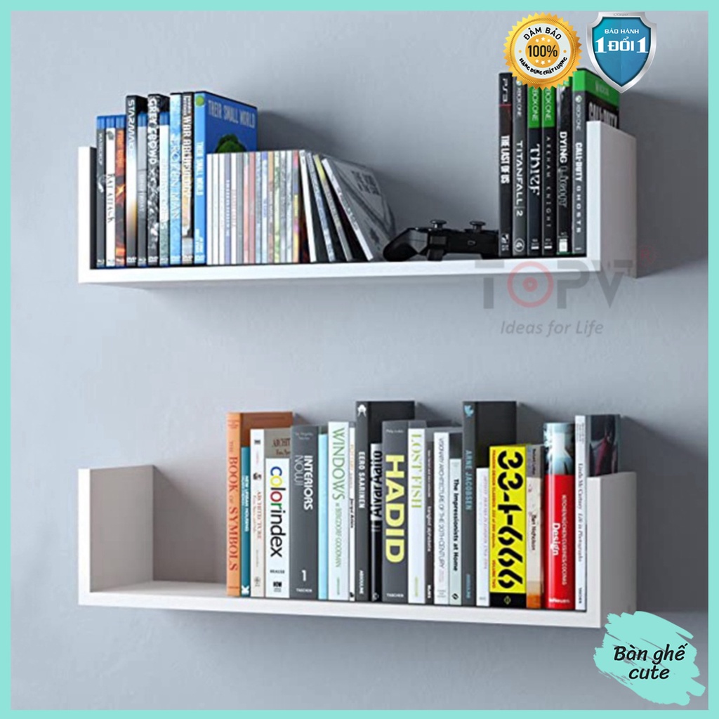 Kệ sách treo tường kiêm kệ decor chữ U TopV giá sách gỗ tủ để đựng đỡ kê vở cho bé nhỏ mini giá rẻ trắng Bàn ghế cute