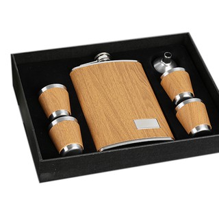 Bình đựng rượu bằng gỗ 9 oz kèm 1 cốc và 4 cốc inox