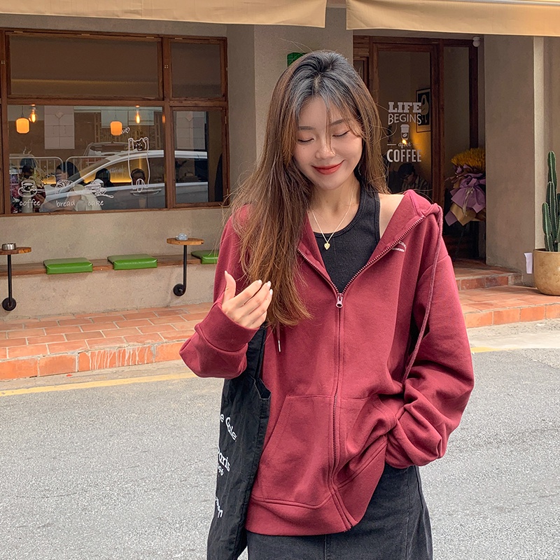 Áo khoác hoodie SUXI thể thao tay dài dáng rộng mỏng thời trang xuân thu dễ phối đồ cho nữ