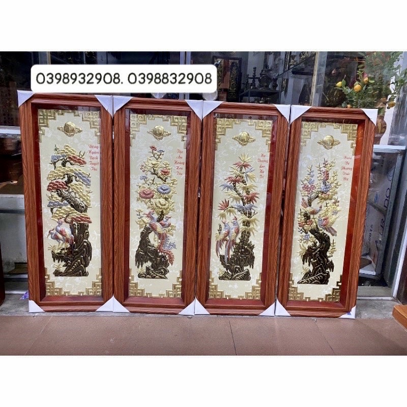Tranh tứ quý ss cao 100 cm ngang 40 cm nặng 15 kg chất liệu bằng đồng tranh treo phong thủy tài Lộc