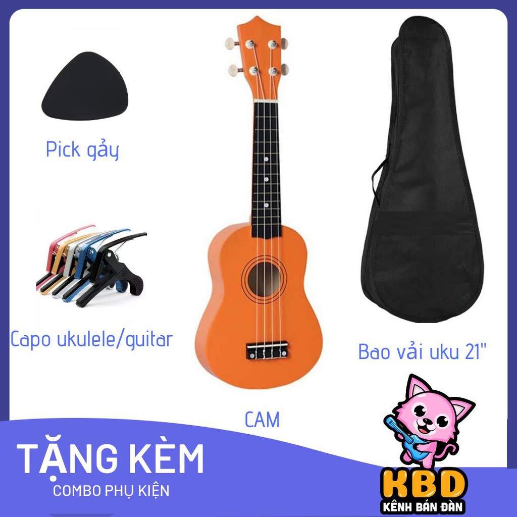 Combo Đàn Ukulele Soprano Gỗ + Bao vải + Capo Ukulele + Học nhạc lý qua video call