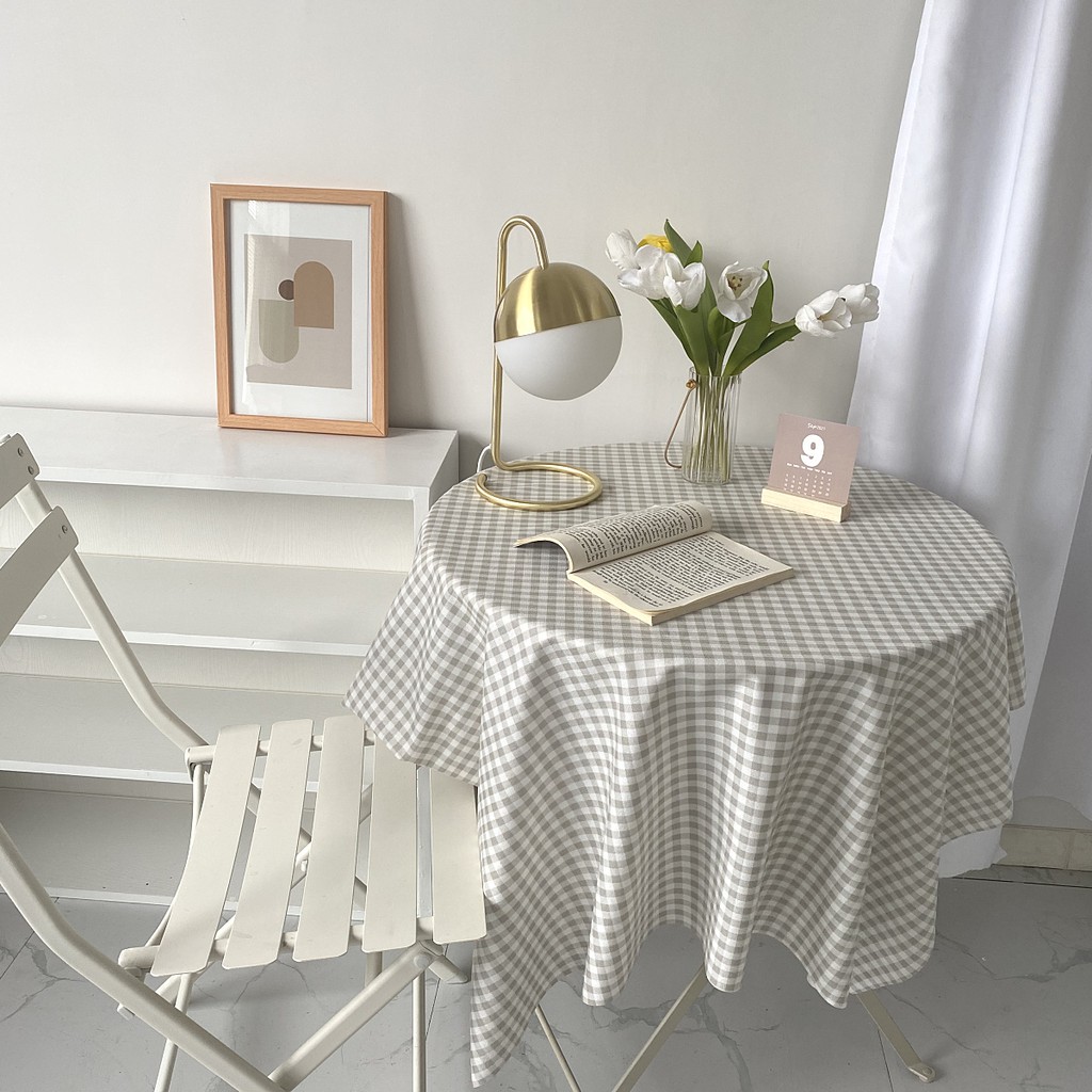 Khăn trải bàn họa tiết sọc ca rô Caro  màu xanh dương