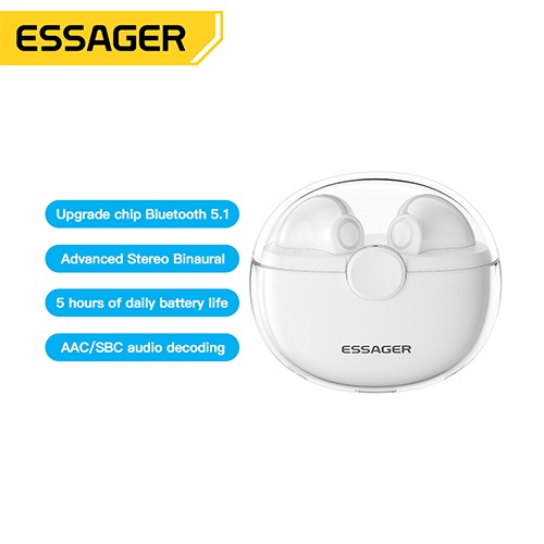 Essager Tai Nghe Bluetooth 5.1 TWS Trong Suốt Chống Ồn Cho iP 13 12 Pro Max