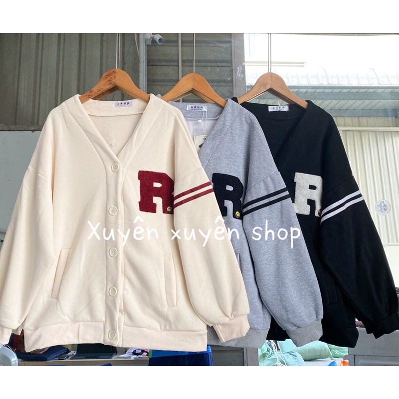 Áo khoác cardigan nỉ bông thêu R ( Ảnh thật ) | BigBuy360 - bigbuy360.vn