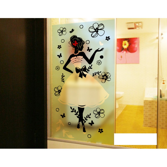 Decal Dán Kính Cao Cấp - Cô Gái Đầm Trắng ( 60x116cm )