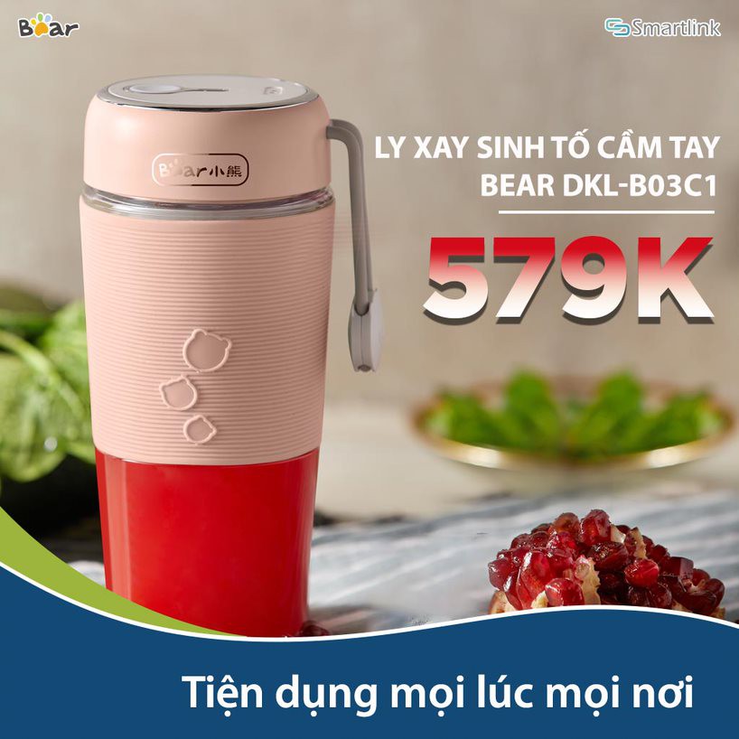 Máy Xay Sinh Tố Bear, Hoa Quả,Cầm Tay Đa Năng -Sạc Pin, Dung Tích 300ML, Bảo Hành 18 Tháng LLJ-B03C1 (Hàng Có Sẵn)