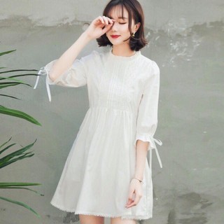 Đầm Nữ Babydoll Trắng Tay Nơ (KÈM ẢNH THẬT)