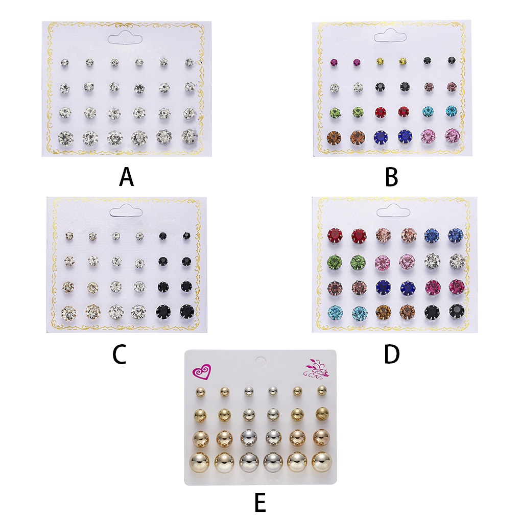 Set 12 cặp bông tai gắn đính hạt đá xinh xắn dành cho nữ