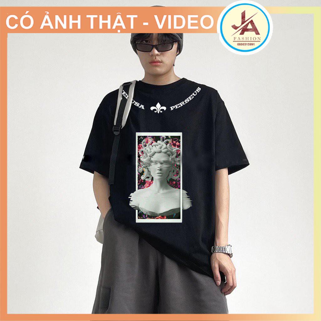 Áo thun tay lỡ tượng medusa hoa nhiều màu , áo phông unisex nam nữ JASHOP