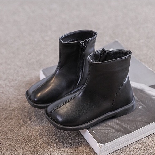 Bốt cao cổ cho bé trai bé gái - Giày bốt chất cực đẹp có khóa kéo mẫu trơn da mềm đế chống trơn trượt cho bé FL610