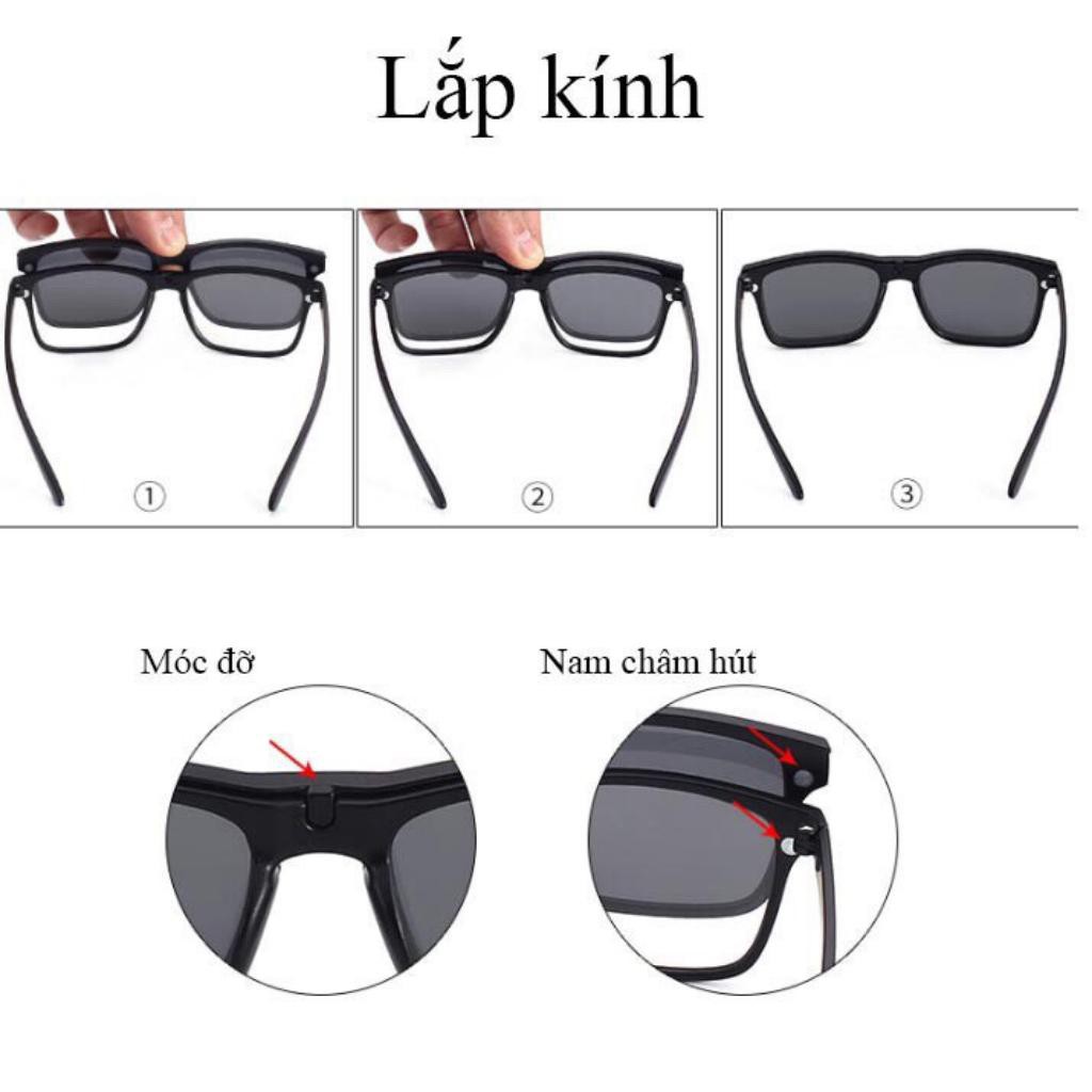 Kính Đa Năng 5 IN 1 Gọng Vuông - Tặng Kèm Túi Da