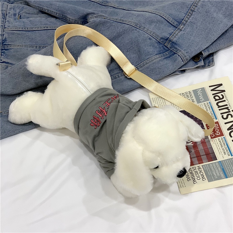 Túi Đeo Chéo Hình Cún Nhồi Bông Dễ Thương Phong Cách Mới Dành Cho Nữ