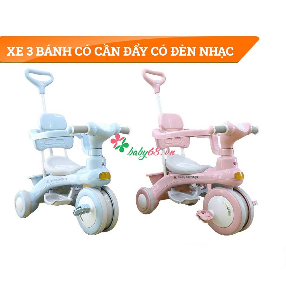 Xe đạp 3 bánh có cần đẩy có thể phát nhạc 688 cho bé