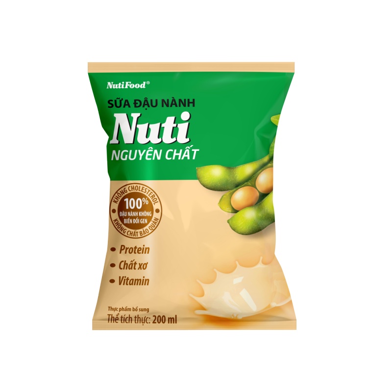 Thùng 36 Bịch Sữa đậu nành Nuti Nguyên Chất Bịch 200ml  - Thương Hiệu NUTIFOOD - AZAGOHN