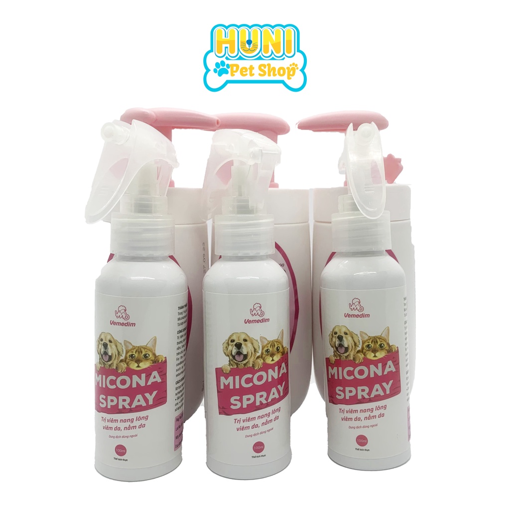 Chai xịt Micona hết viêm nang lông, viêm da, nấm da, xà mâu cho chó mèo - xịt nấm da toàn thân thú cưng Micona Spray