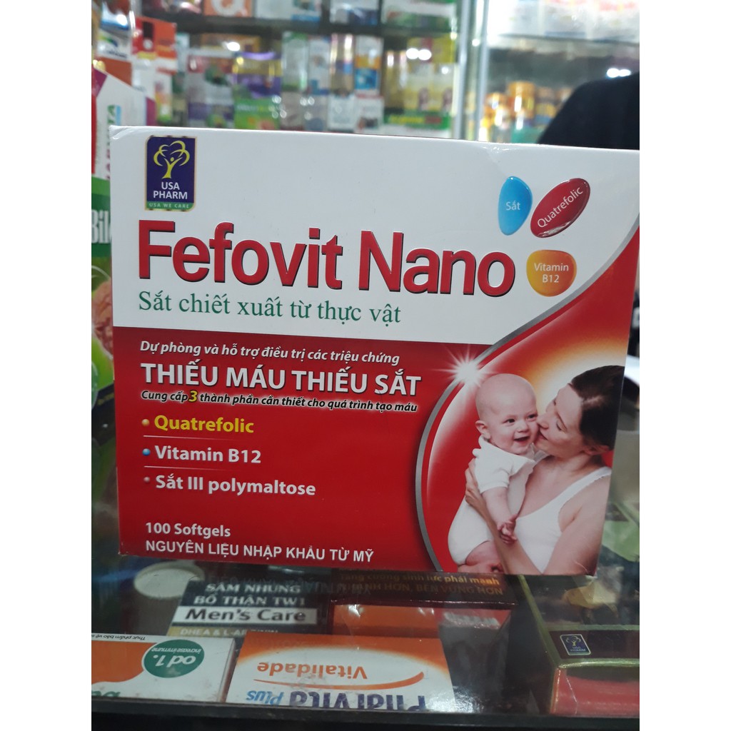 Viên bổ sung sắt Fefovit Nano cho trường hợp thiếu máu, thiếu sắt. Hộp 100 viên